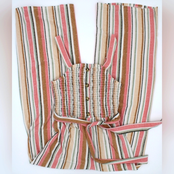 No Boundaries Pants - Romper Pants – White, Pink & Brown Stripes | Size XS